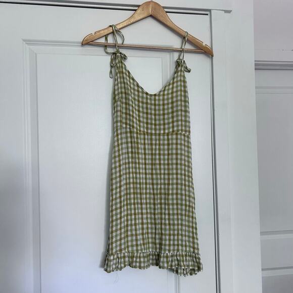 Billabong Heart Breaker Gingham Mini Dress Womens Small Green Ruffle Cottagecore - Picture 4 of 11